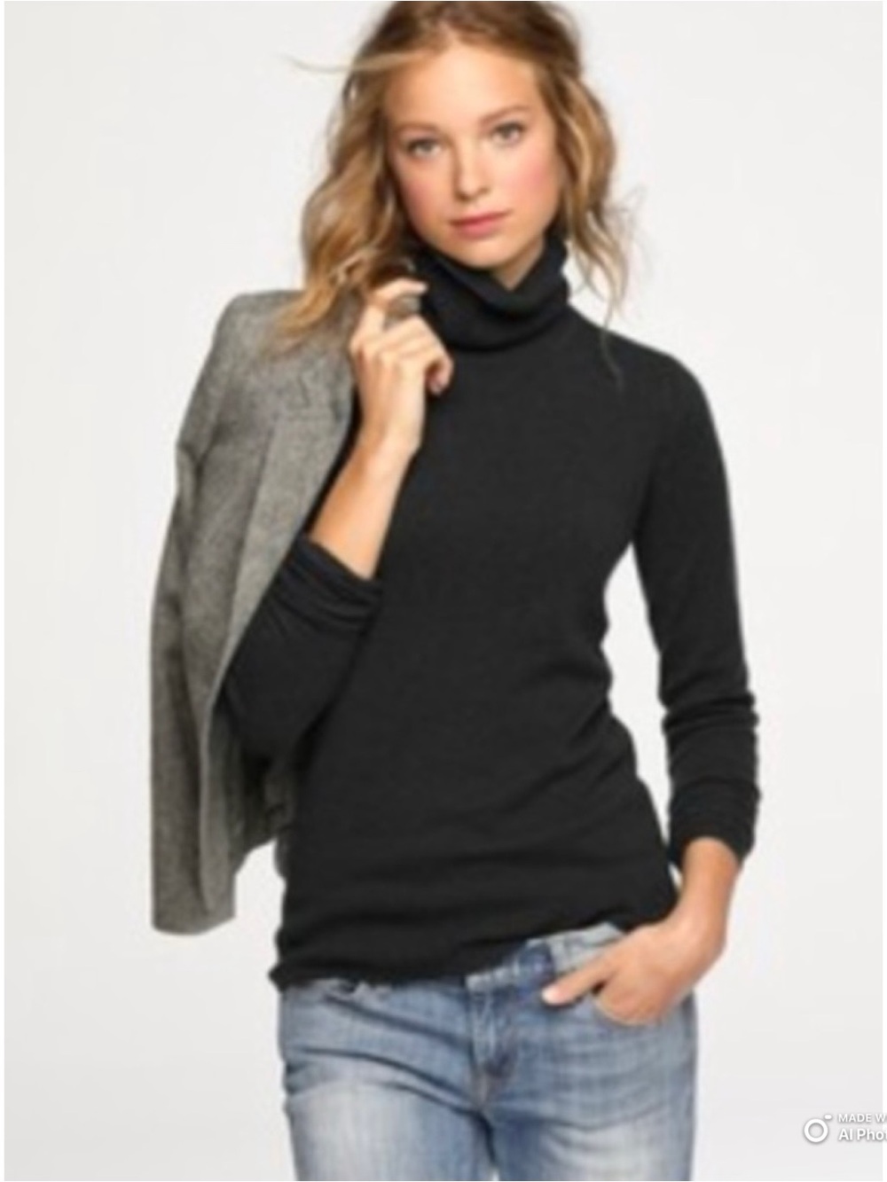 J Crew Small Black Feather Jersey Turtleneck NWT Lightweight Fall Winter
